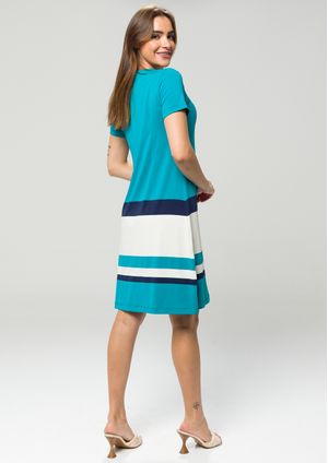 Vestido Pau a Pique Listrado Azul e Off White