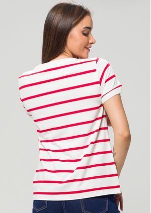 Blusa Pau a Pique Listrada Off White e Vermelho