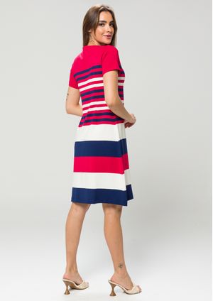 Vestido Pau a Pique Listrado Vermelho e Marinho