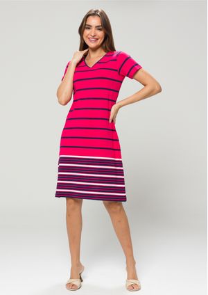 Vestido Pau a Pique Listrado Pink e Azul Marinho
