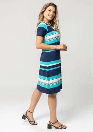 Vestido Pau a Pique Listrado Azul Marinho e Azul