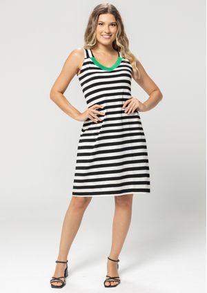 Vestido Pau a Pique Listrado Preto