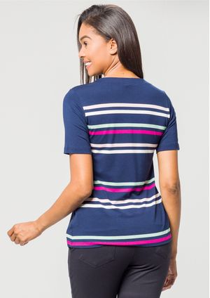 Blusa Pau a Pique Listrada Azul Marinho