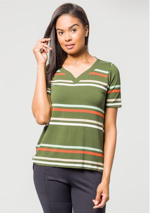 Blusa Pau a Pique Listrada Verde Musgo