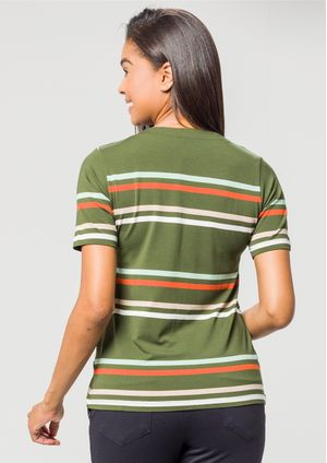 Blusa Pau a Pique Listrada Verde Musgo