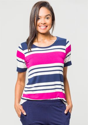 Blusa Pau a Pique Listrada Fúcsia e Azul Marinho