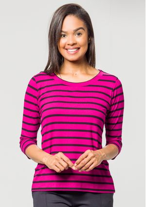 Blusa 3/4 Pau a Pique Listrada Fúcsia