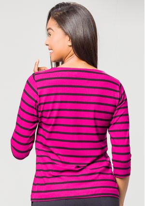 Blusa 3/4 Pau a Pique Listrada Fúcsia