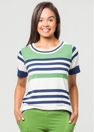 Blusa Pau a Pique Listrada Off White e Verde