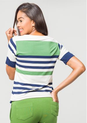Blusa Pau a Pique Listrada Off White e Verde