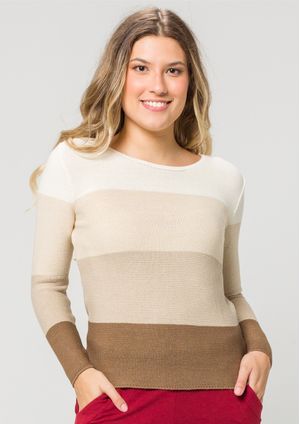 Blusa Manga Longa Pau a Pique Modal Listrada Bege