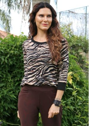 Blusa 3/4 Pau a Pique Estampada Preto