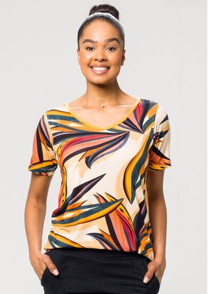 Blusa Pau a Pique Estampada Mostarda