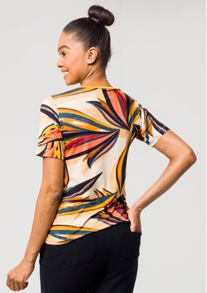 Blusa Pau a Pique Estampada Mostarda