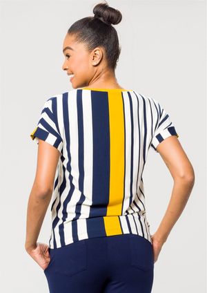 Blusa Listrada Pau a Pique Azul Marinho e Mostarda
