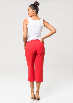 Calça Capri Pau a Pique Básica Viscolinho Vermelho