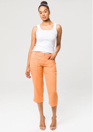 Calça Capri Pau a Pique Básica Viscolinho Laranja