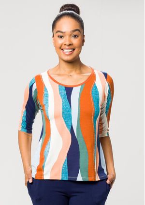 Blusa 3/4 Pau a Pique Estampada Telha