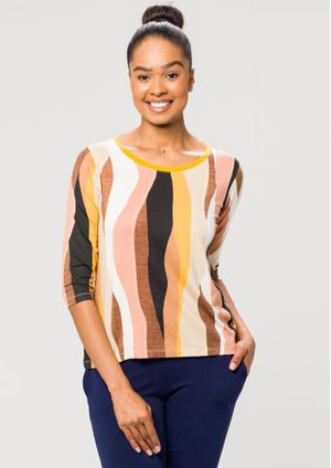 Blusa 3/4 Pau a Pique Estampada Mostarda