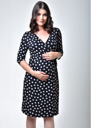 Vestido 3/4 Pau a Pique em poá Preto