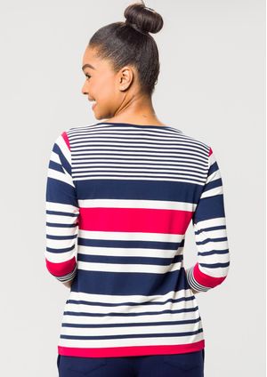 Blusa 3/4 Pau a Pique Listrada Azul Marinho