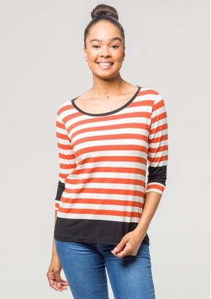 Blusa 3/4 Pau a Pique Listrada Telha