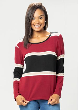Blusa Manga Longa Pau a Pique Listrada Bordô