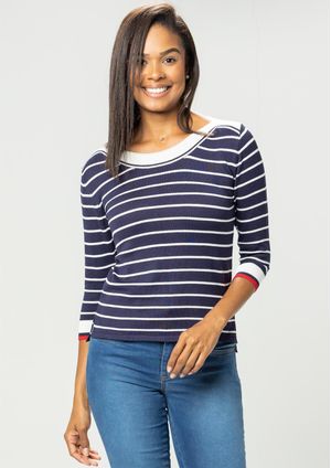 Blusa 3/4 Modal  Pau a Pique Azul Marinho