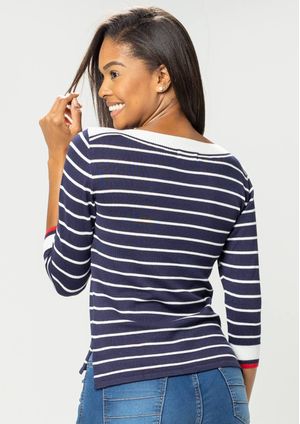 Blusa 3/4 Modal  Pau a Pique Azul Marinho