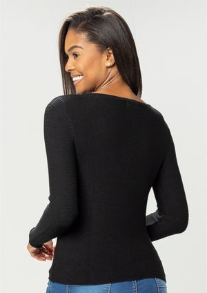 Blusa Modal Pau a Pique Manga Longa Básica Preto