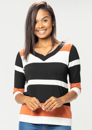 Blusa 3/4 Pau a Pique Listrada Telha