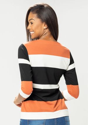 Blusa 3/4 Pau a Pique Listrada Telha