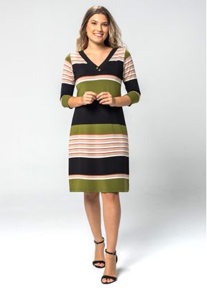 Vestido 3/4 Pau a Pique Listrado Preto
