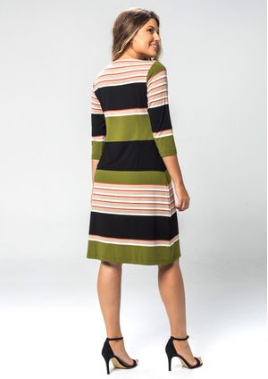 Vestido 3/4 Pau a Pique Listrado Preto