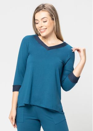 Blusa 3/4 Pau a Pique Básica Petróleo