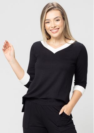Blusa 3/4 Pau a Pique Básica Preto