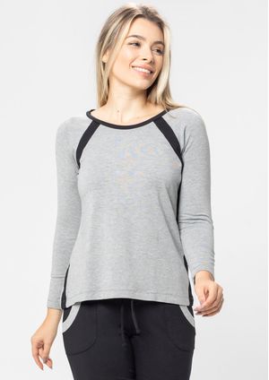 Blusa Manga Longa Pau a Pique Básica Mescla
