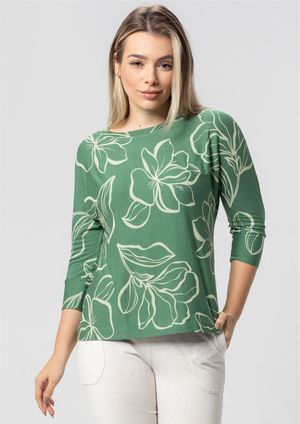 Blusa 3/4 Pau a Pique Estampada Verde
