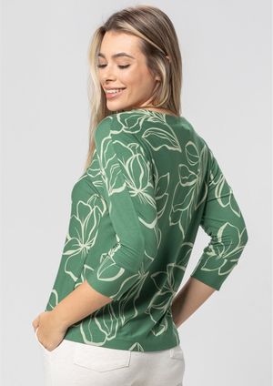 Blusa 3/4 Pau a Pique Estampada Verde