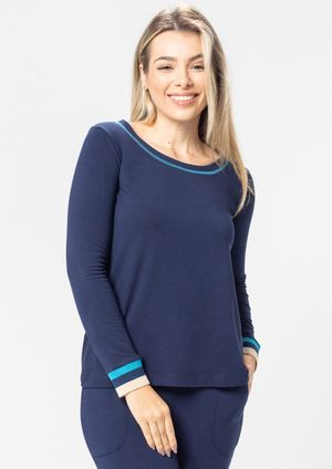 Blusa Manga Longa Pau a Pique Básica Azul Marinho