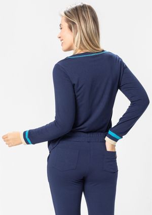 Blusa Manga Longa Pau a Pique Básica Azul Marinho