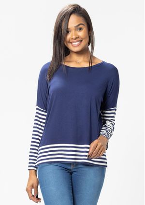 Blusa Pau a Pique Manga Longa Azul Marinho