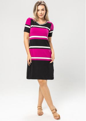 Vestido Pau a Pique Listrado Fúcsia
