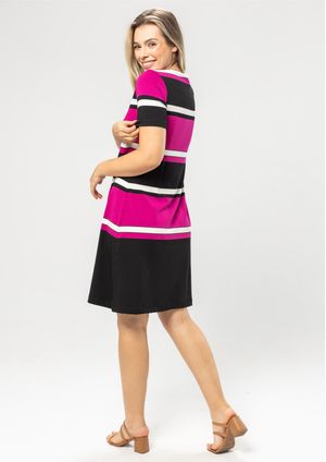 Vestido Pau a Pique Listrado Fúcsia