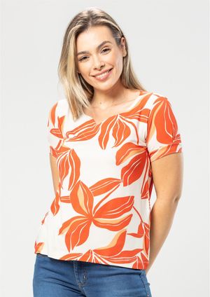 Blusa Pau a Pique Estampada Laranja
