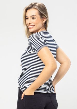 Blusa Pau a Pique Listrada Azul Marinho