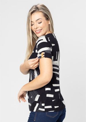 Blusa Pau a Pique Estampada Preto