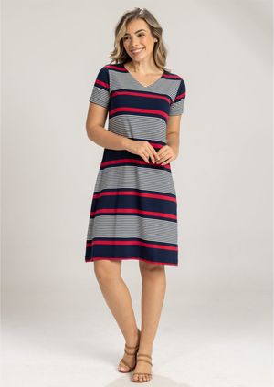 Vestido Pau a Pique Listrado Vermelho