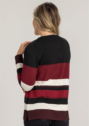Cardigan Pau a Pique Listrado Bordô