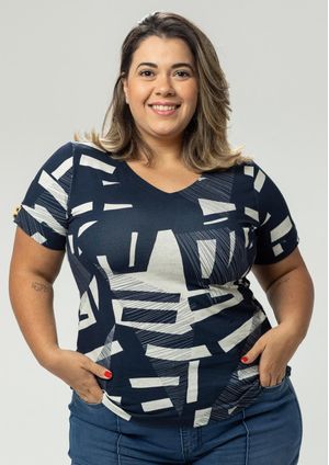 Blusa Pau a Pique Estampada Azul Marinho